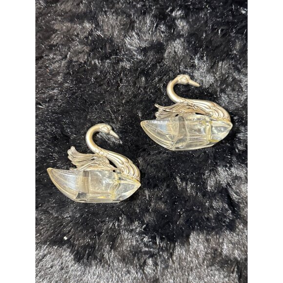 Vintage  Godinger Crystal Sterling Silvet Salt Cellar Articulated Wings Set Of 2 - Picture 7 of 12